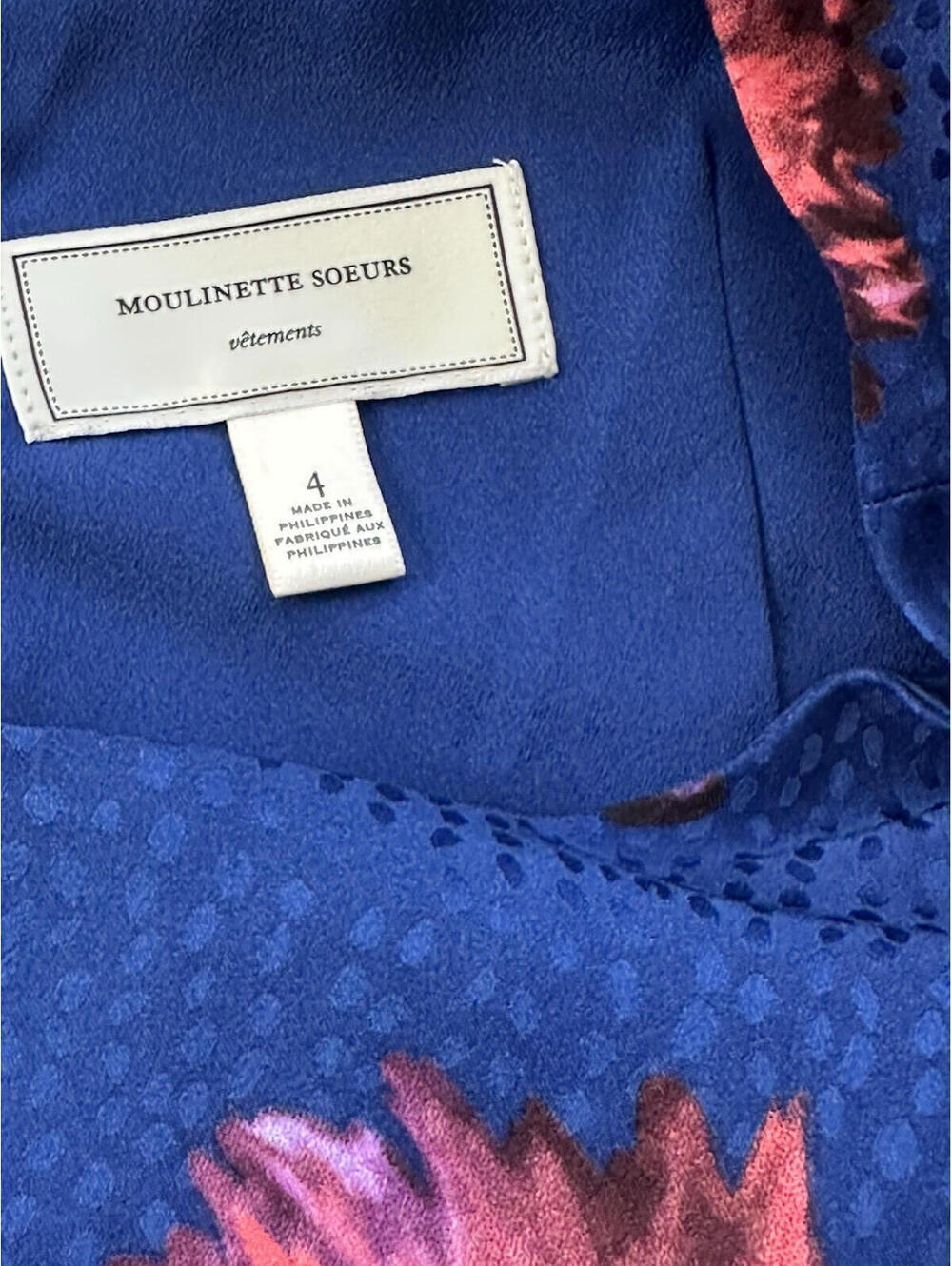 Anthropologie Moulinette Soeurs Rosado Dress 4 Blue Floral Print Cap Sleeve - Picture 8 of 9